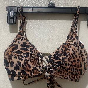 LETARTE Leopard Print Tie-Front Bralette Swim Top - Brown. Size M